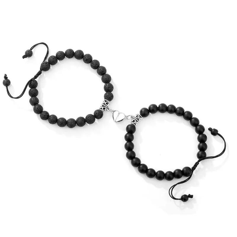 2 Pcs Romantic Heart Shaped Magnet Couple Matching Bracelets