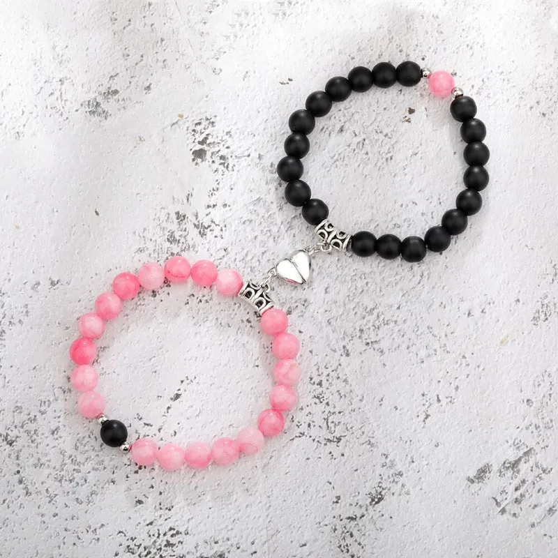 2 Pcs Romantic Heart Shaped Magnet Couple Matching Bracelets
