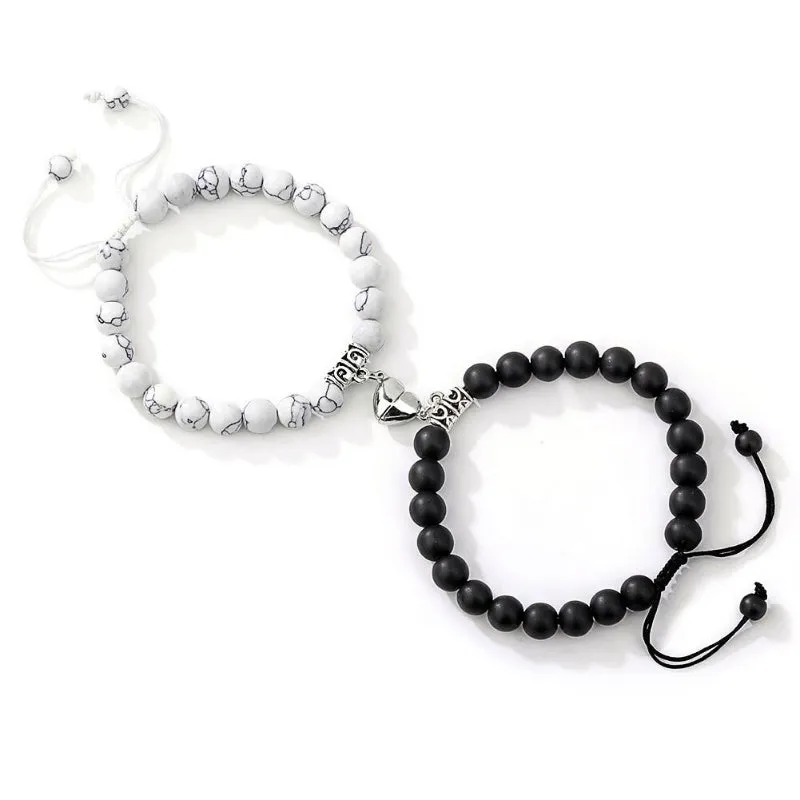 2 Pcs Romantic Heart Shaped Magnet Couple Matching Bracelets