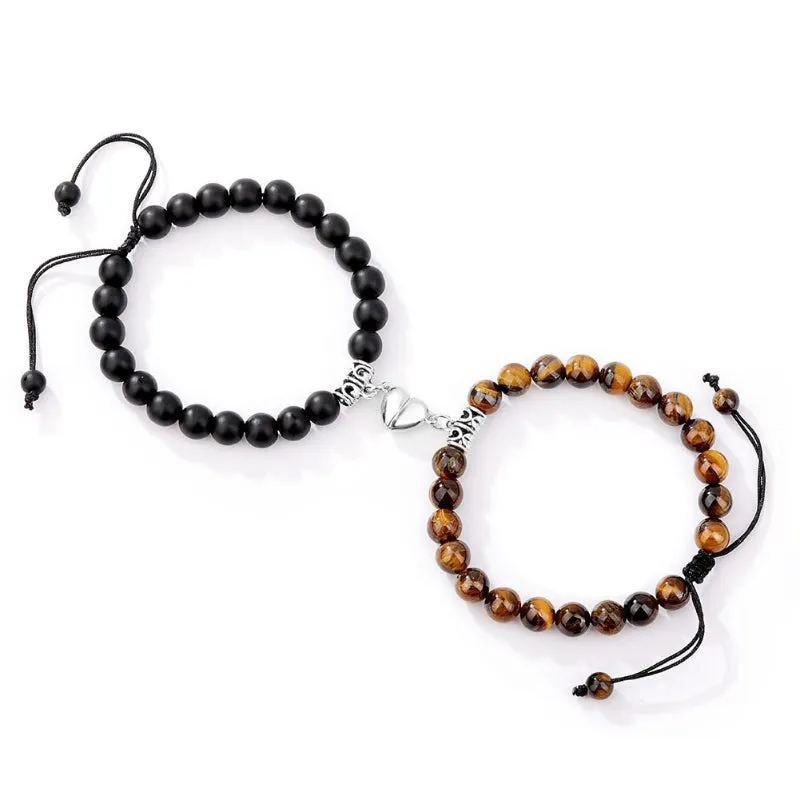 2 Pcs Romantic Heart Shaped Magnet Couple Matching Bracelets