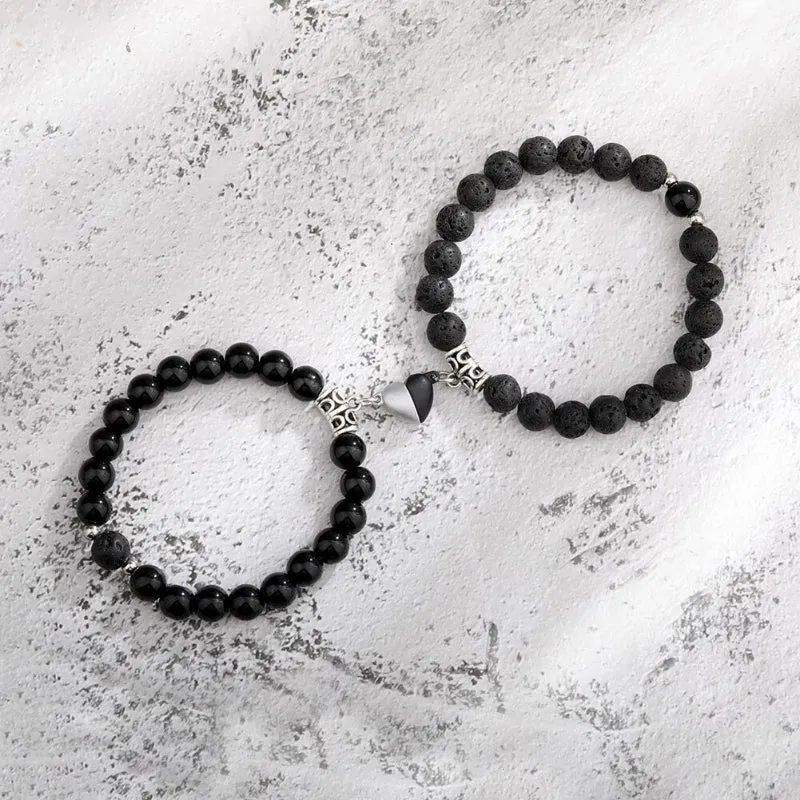 2 Pcs Romantic Heart Shaped Magnet Couple Matching Bracelets