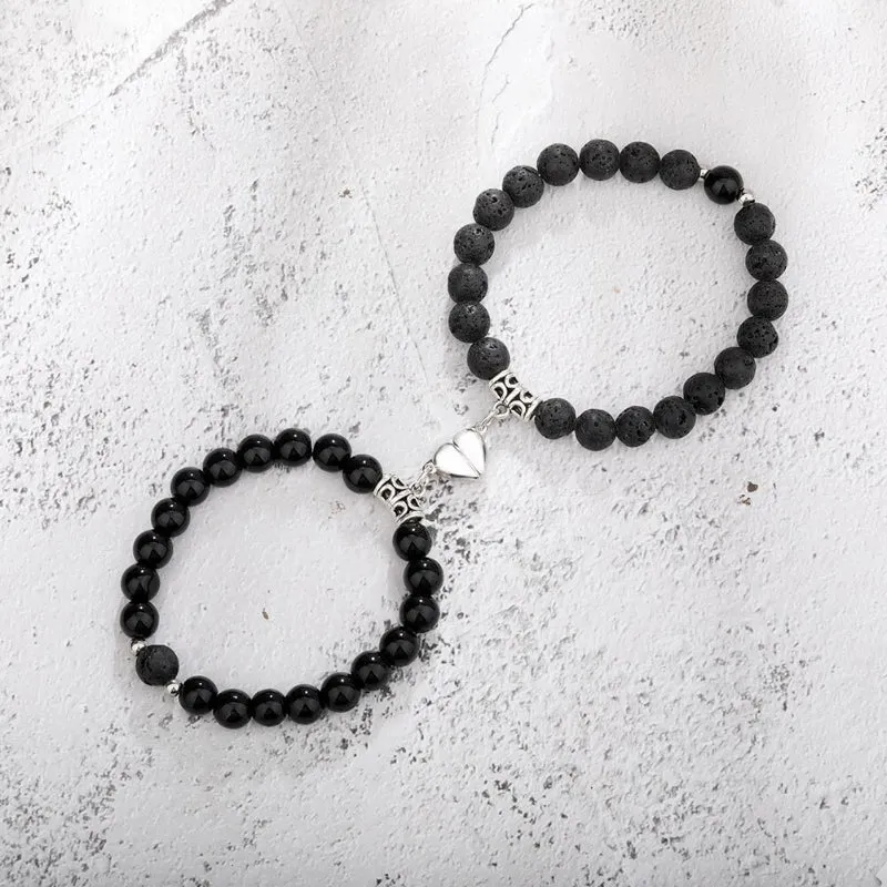 2 Pcs Romantic Heart Shaped Magnet Couple Matching Bracelets