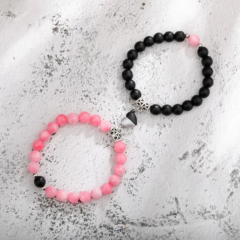 2 Pcs Romantic Heart Shaped Magnet Couple Matching Bracelets