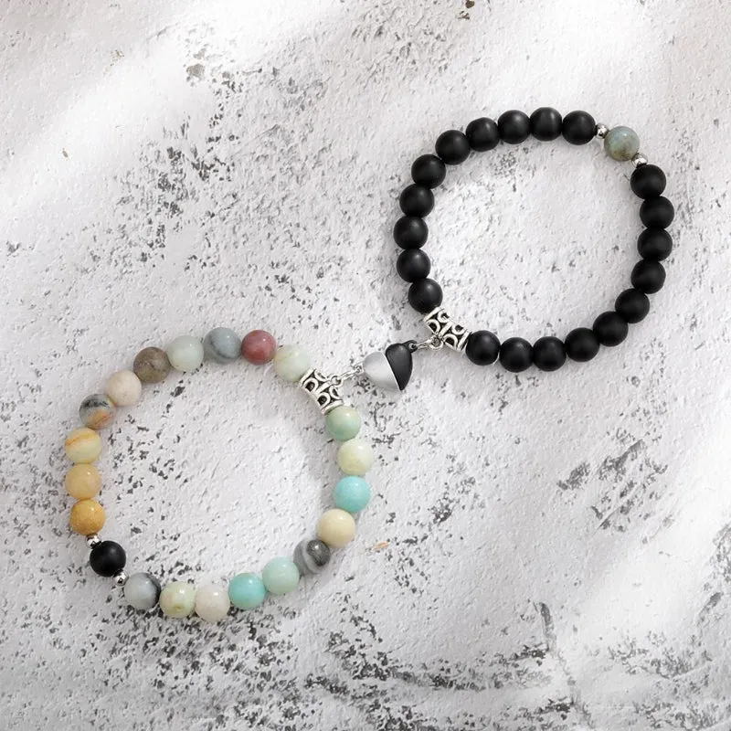 2 Pcs Romantic Heart Shaped Magnet Couple Matching Bracelets