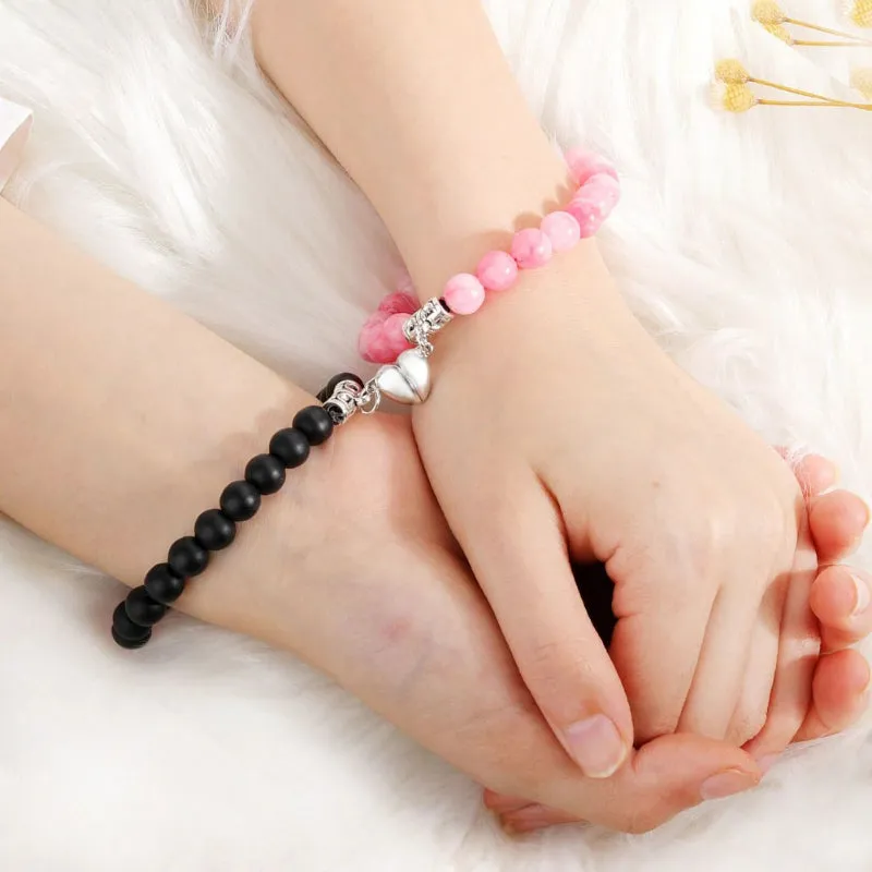 2 Pcs Romantic Heart Shaped Magnet Couple Matching Bracelets