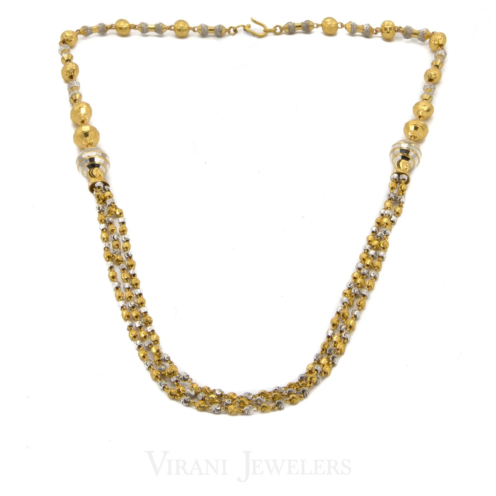 22K Yellow & White Gold Beaded Chain Necklace W/Multi Size Bead Accents
