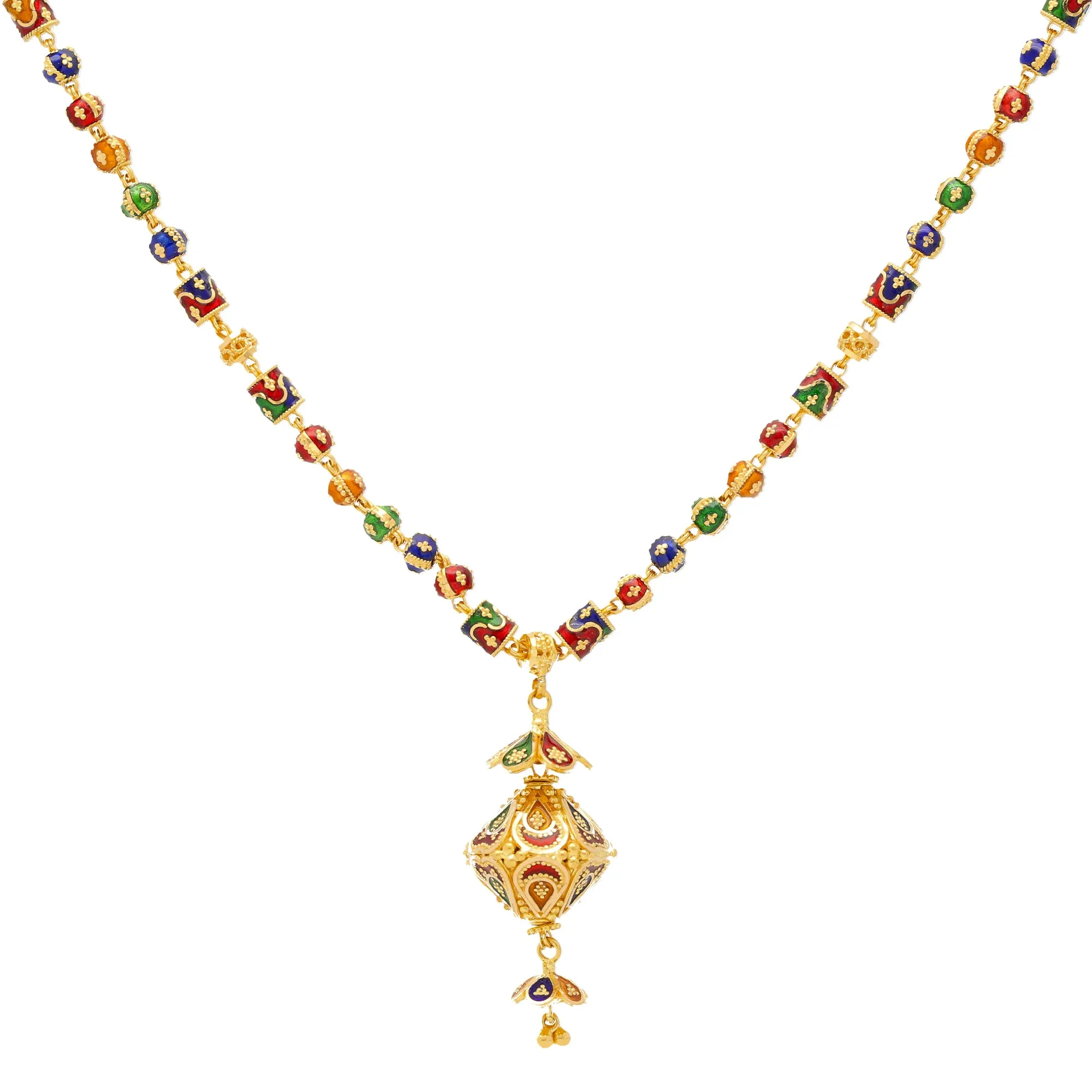 22K Yellow Gold Meenakari Jewelry Set (37.1gm)