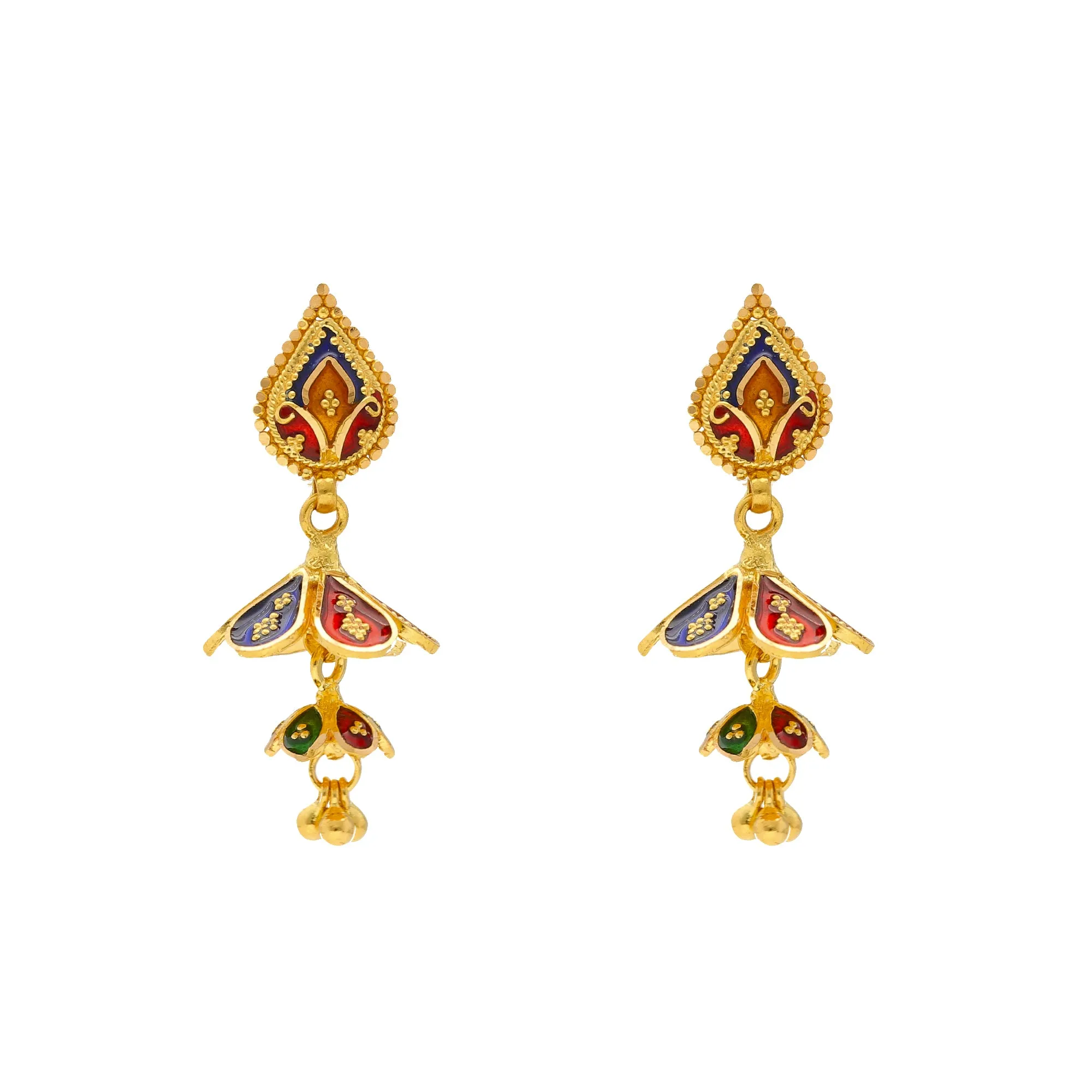 22K Yellow Gold Meenakari Jewelry Set (37.1gm)