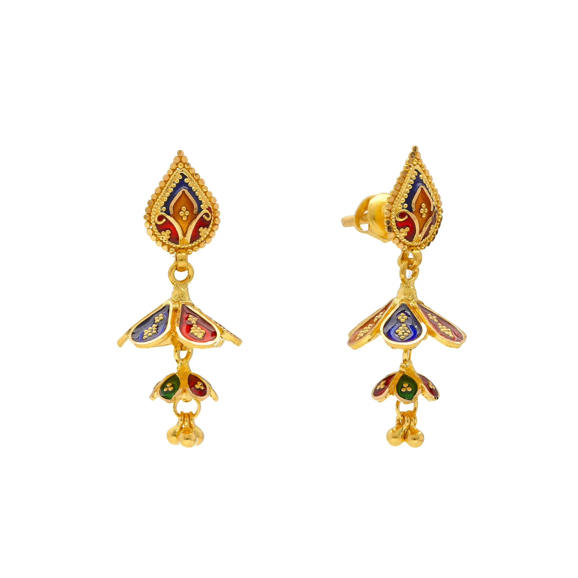 22K Yellow Gold Meenakari Jewelry Set (37.1gm)