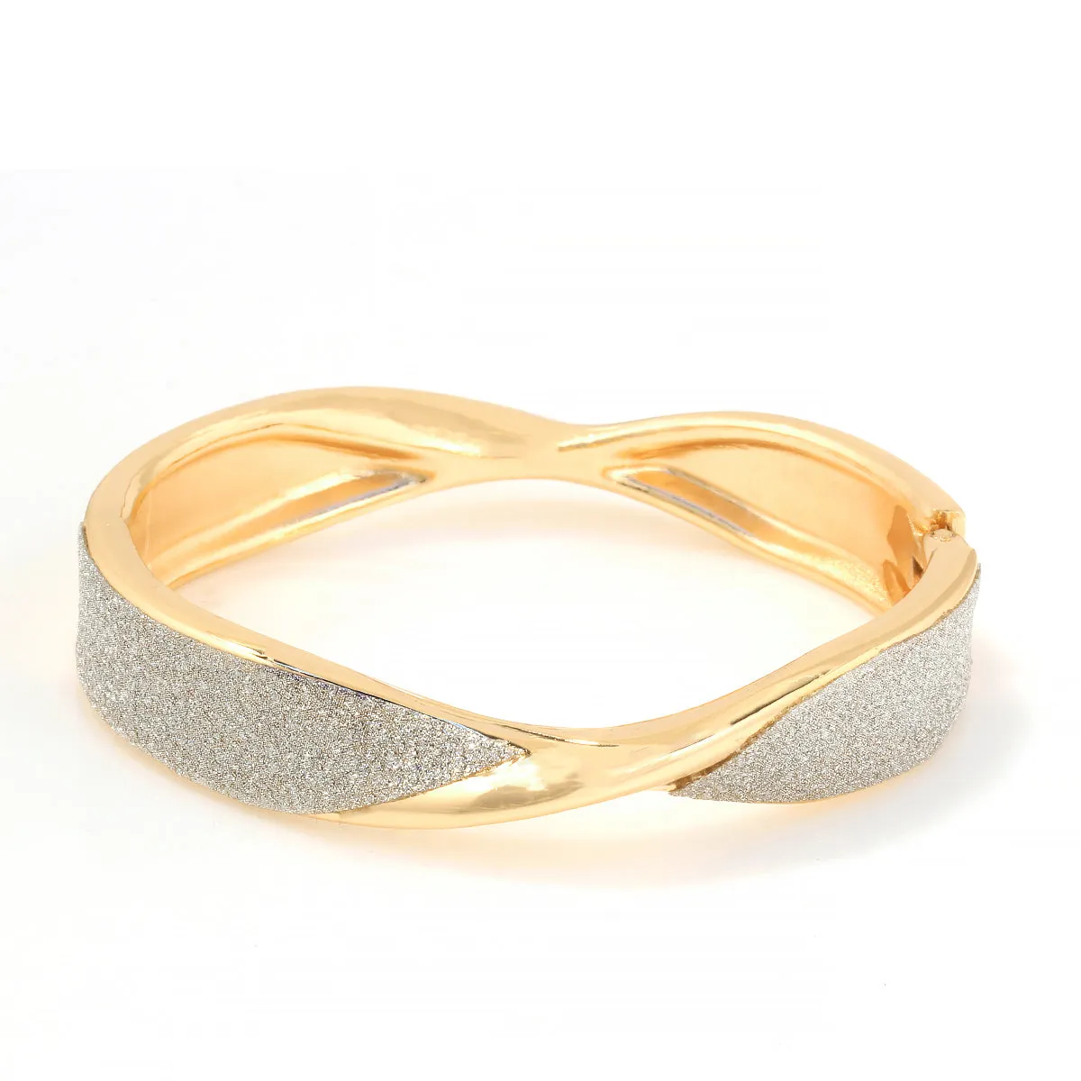2.5"Gold-Tone Glitter Hinged Bracelet - Sparkling Cuff Bangle - Adjustable Dressy Jewelry for Women #SA-YS104238GS(Q9)