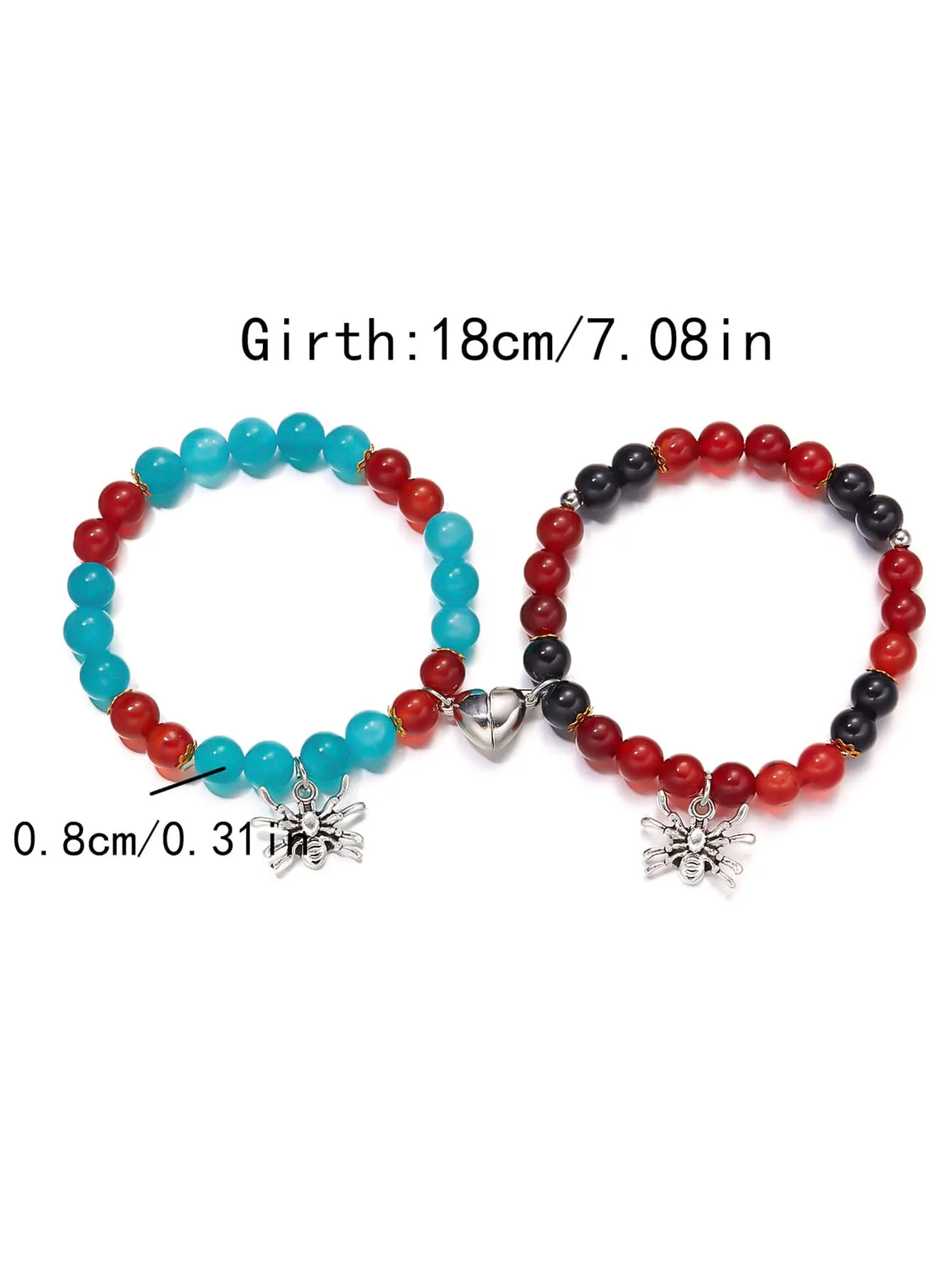 2pcs Halloween Spider Design Couple's Magnetic Bracelets With Romantic Heart