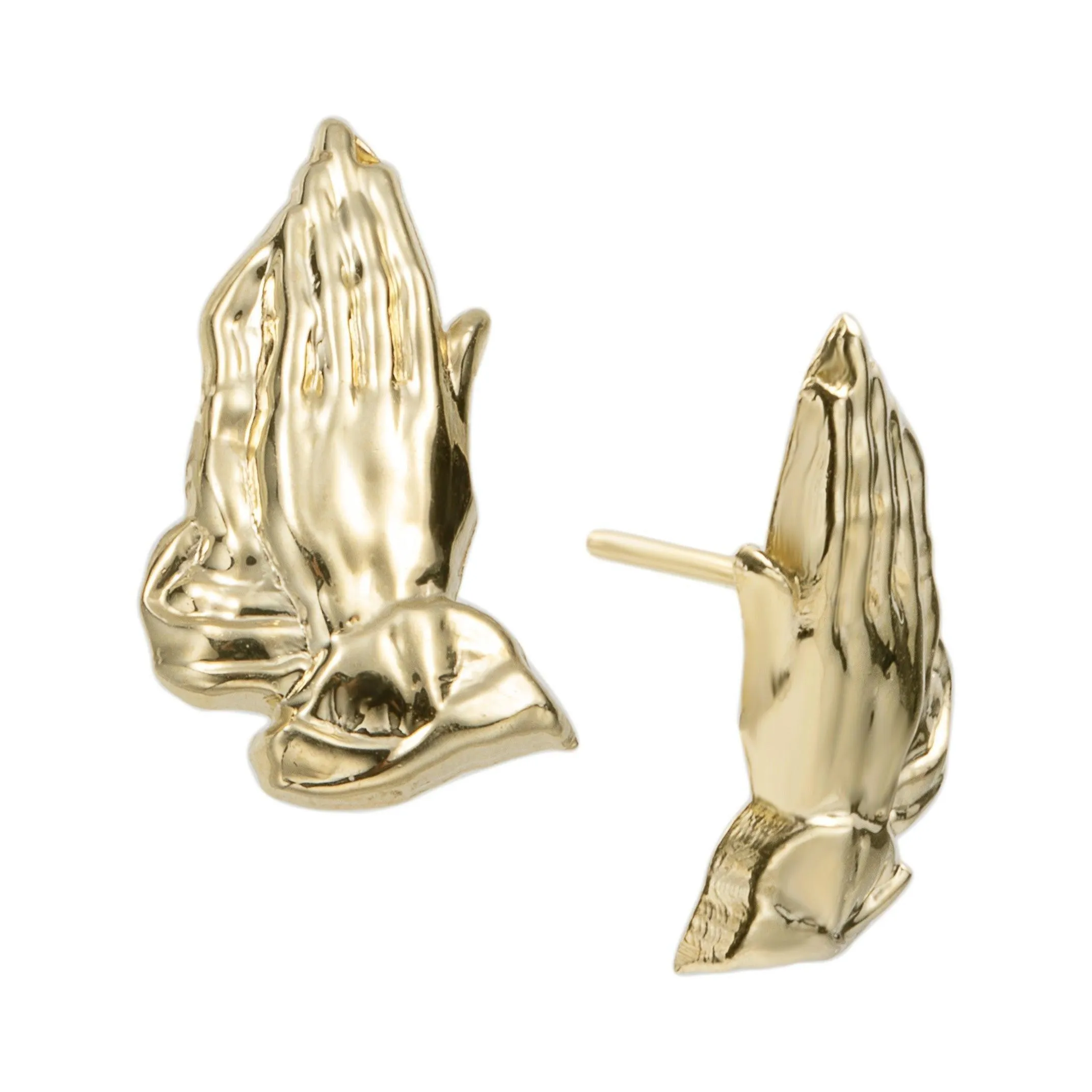 3/4" Polished Praying Hands Stud Earrings 10K Solid Yellow Gold