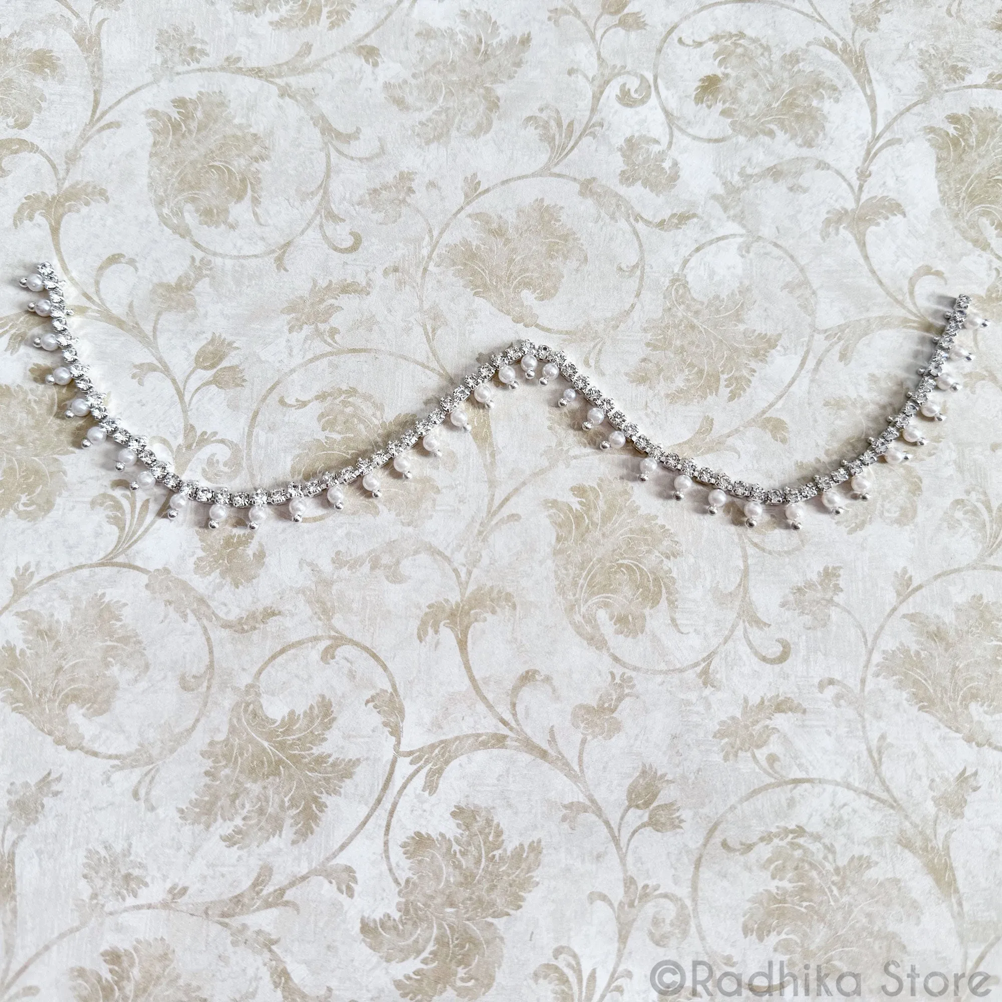 35 Inches -Small Pearl - Rhinestone Strand