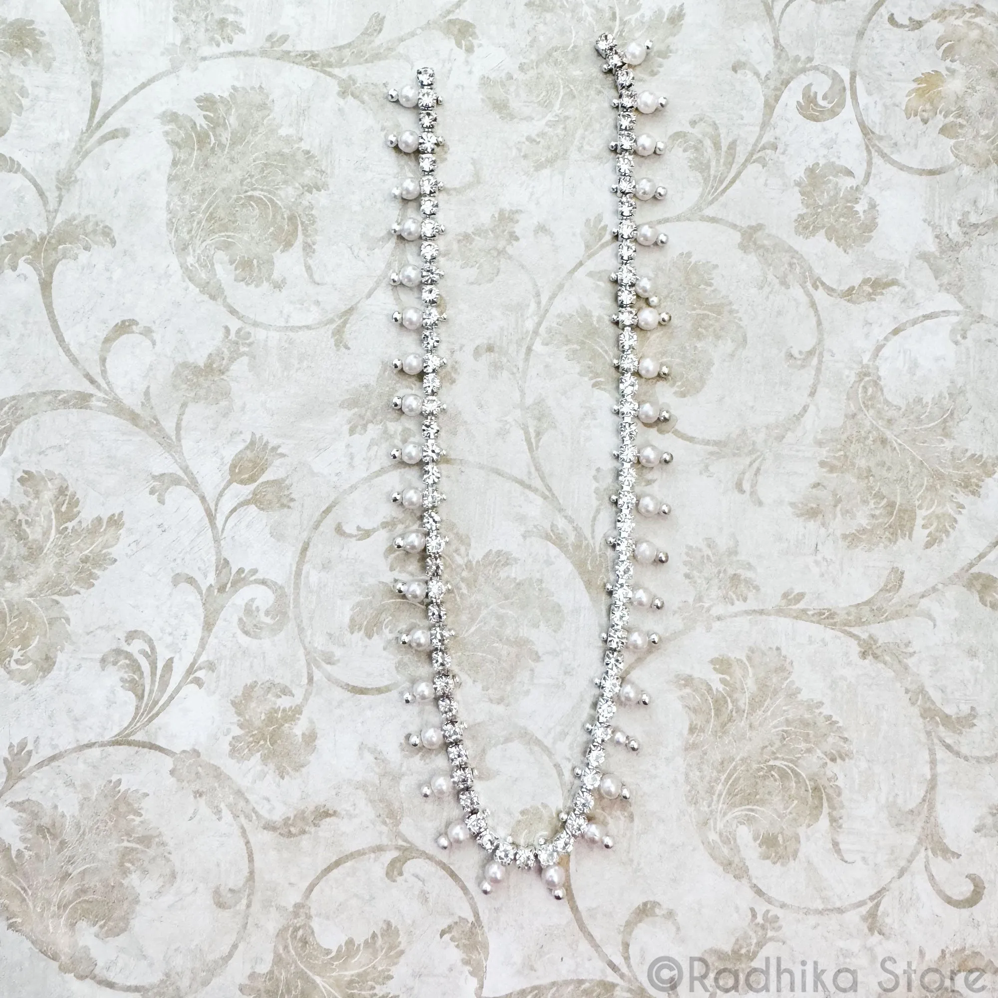 35 Inches -Small Pearl - Rhinestone Strand
