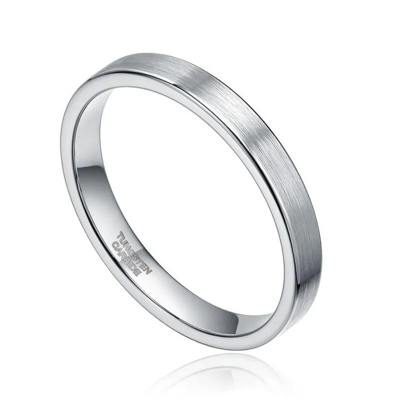 3mm Simple Classic Silver Tungsten Unisex Ring