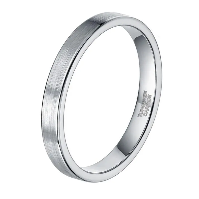 3mm Simple Classic Silver Tungsten Unisex Ring