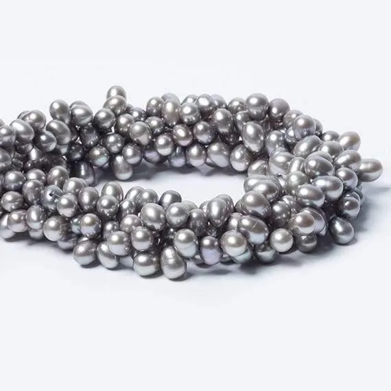 7x5mm Steel Silver Top Drilled Oval Pearls 16 inch 84 beads