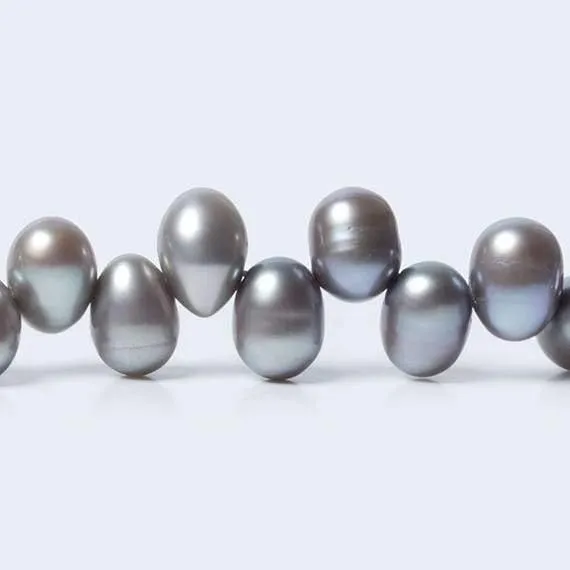 7x5mm Steel Silver Top Drilled Oval Pearls 16 inch 84 beads