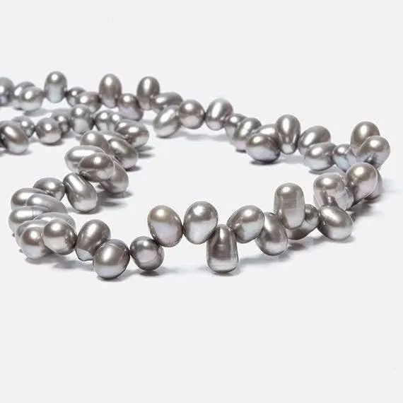 7x5mm Steel Silver Top Drilled Oval Pearls 16 inch 84 beads