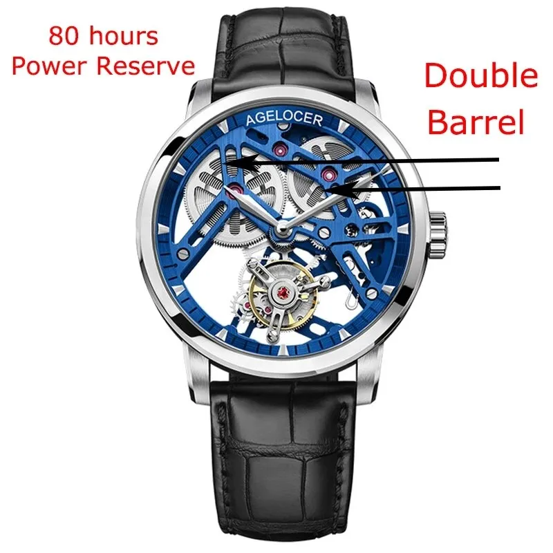 AGELOCER Men&#39;s Luxury Tourbillon Skeleton Mechanical Movement Watches Sapphire Wristwatch For Men steel montre bracelet homme