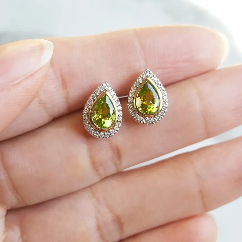 Arizona Peridot Gold Jewelry Pear Halo Earrings