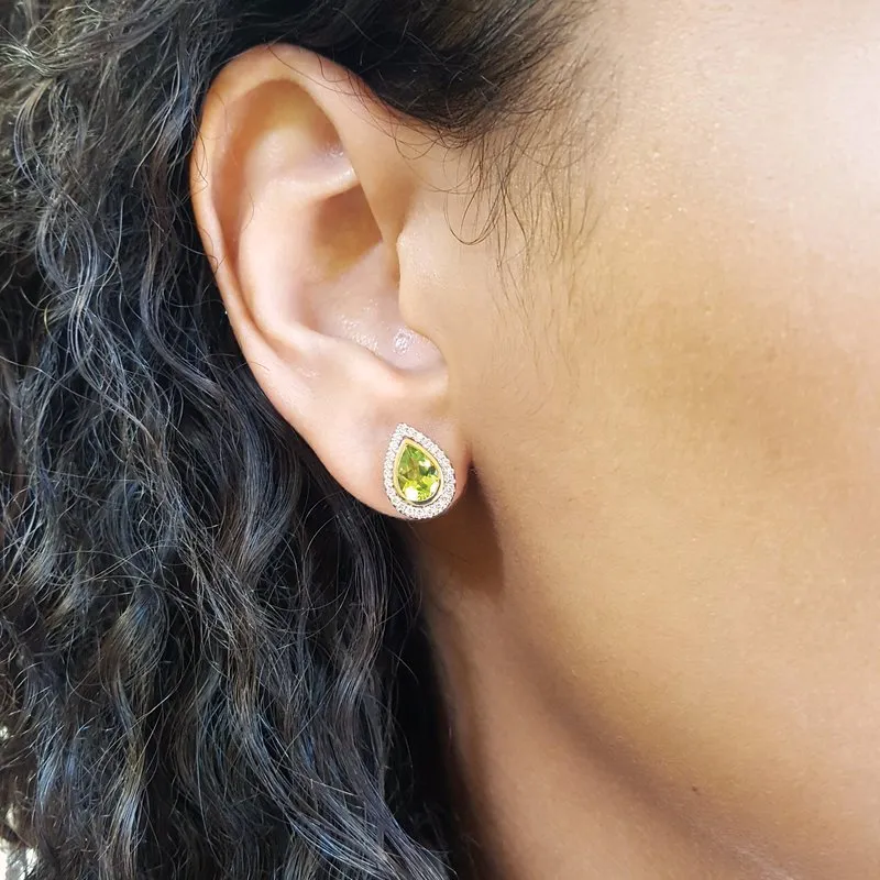 Arizona Peridot Gold Jewelry Pear Halo Earrings