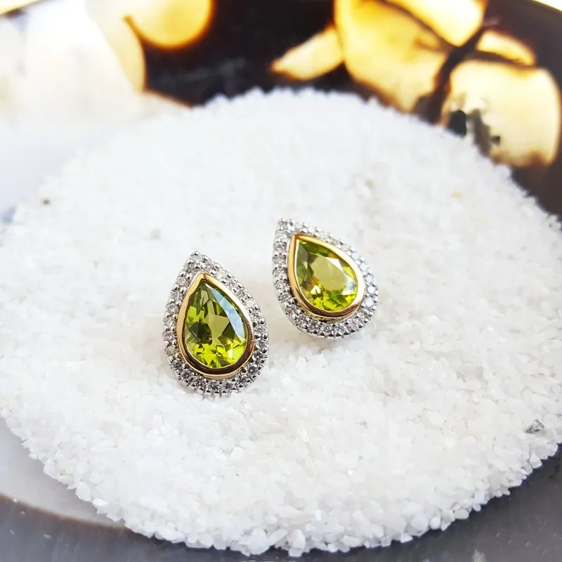 Arizona Peridot Gold Jewelry Pear Halo Earrings