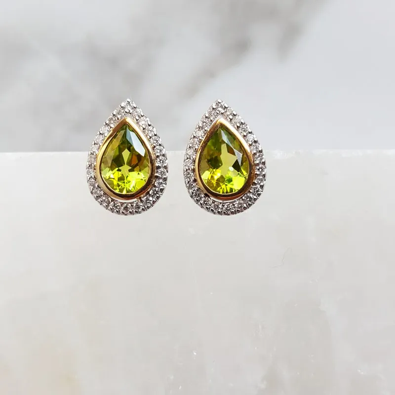 Arizona Peridot Gold Jewelry Pear Halo Earrings