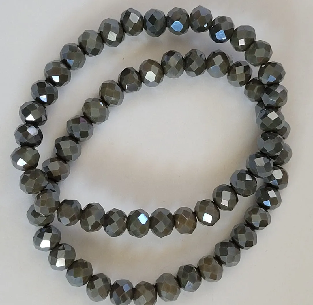 Army Green Rondelle Crystals Stretch Bracelet