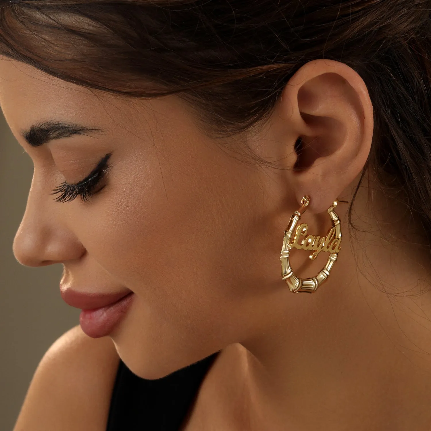 Bamboo Name Hoop Earrings