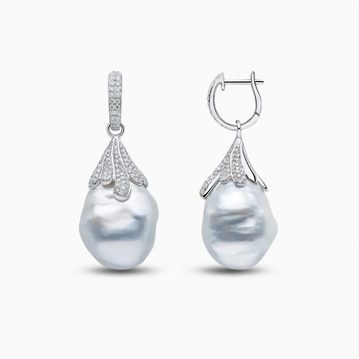 Baroque 18K Gold South Sea Pearl and Diamond Drop Earrings