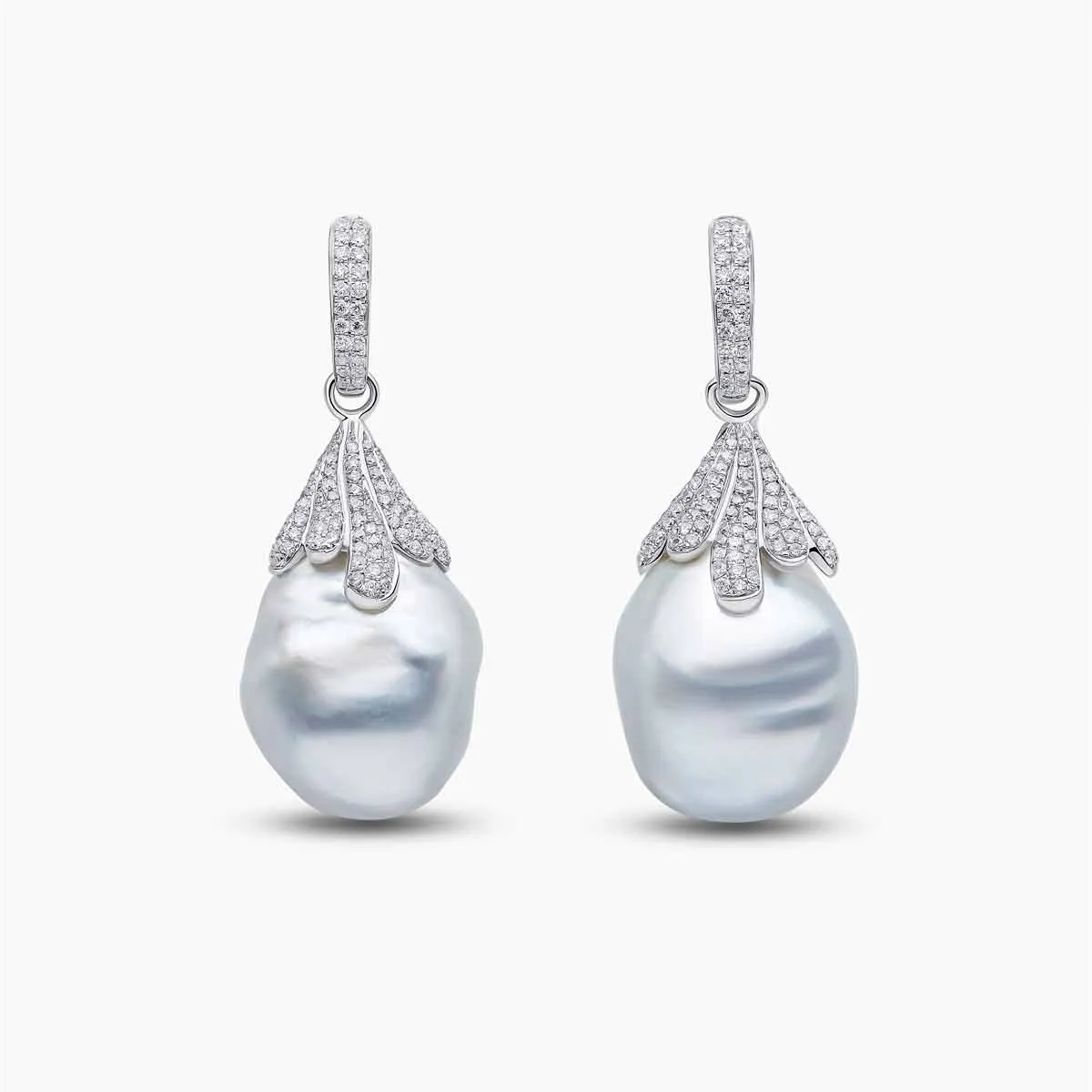 Baroque 18K Gold South Sea Pearl and Diamond Drop Earrings