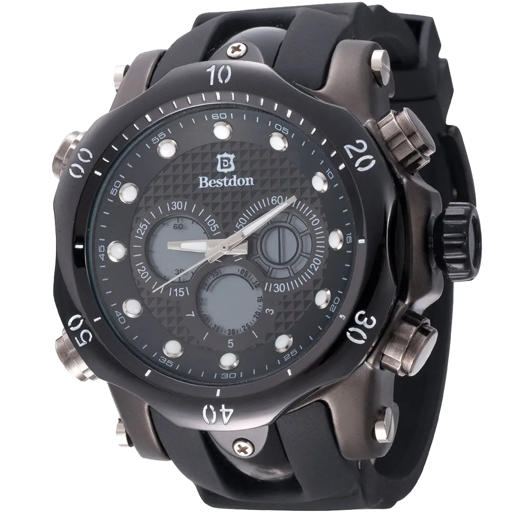 Bestdon Swiss Mens Sports Watches Quartz Analog Six Hands Black