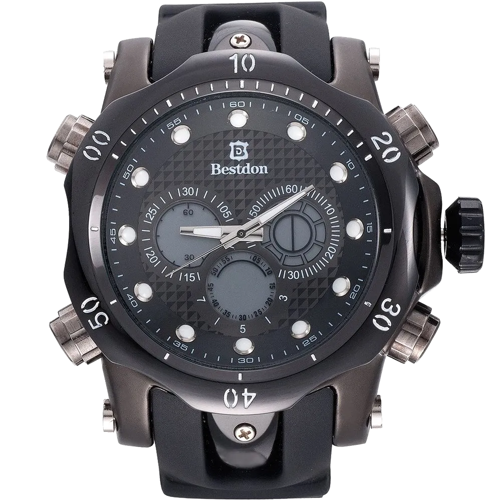 Bestdon Swiss Mens Sports Watches Quartz Analog Six Hands Black