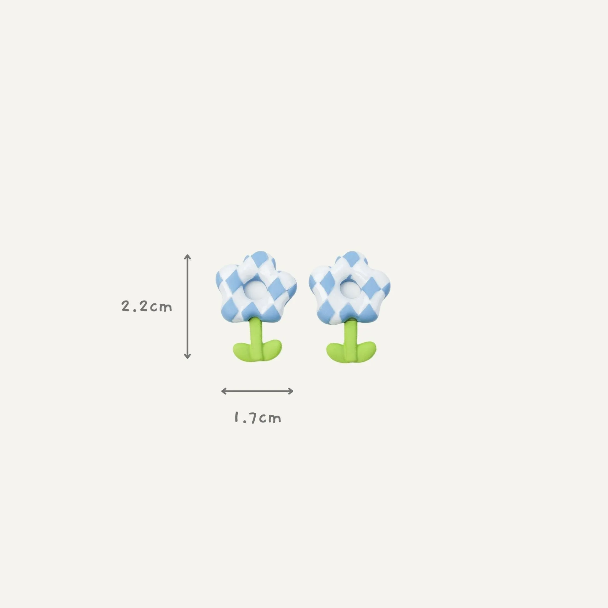 Blue Checkerboard Flower Stud Earrings