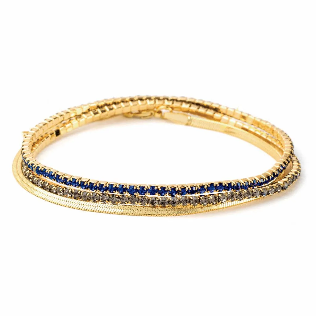 Blue/Gold Sparkle & Shine Rhinestone Bracelet Trio