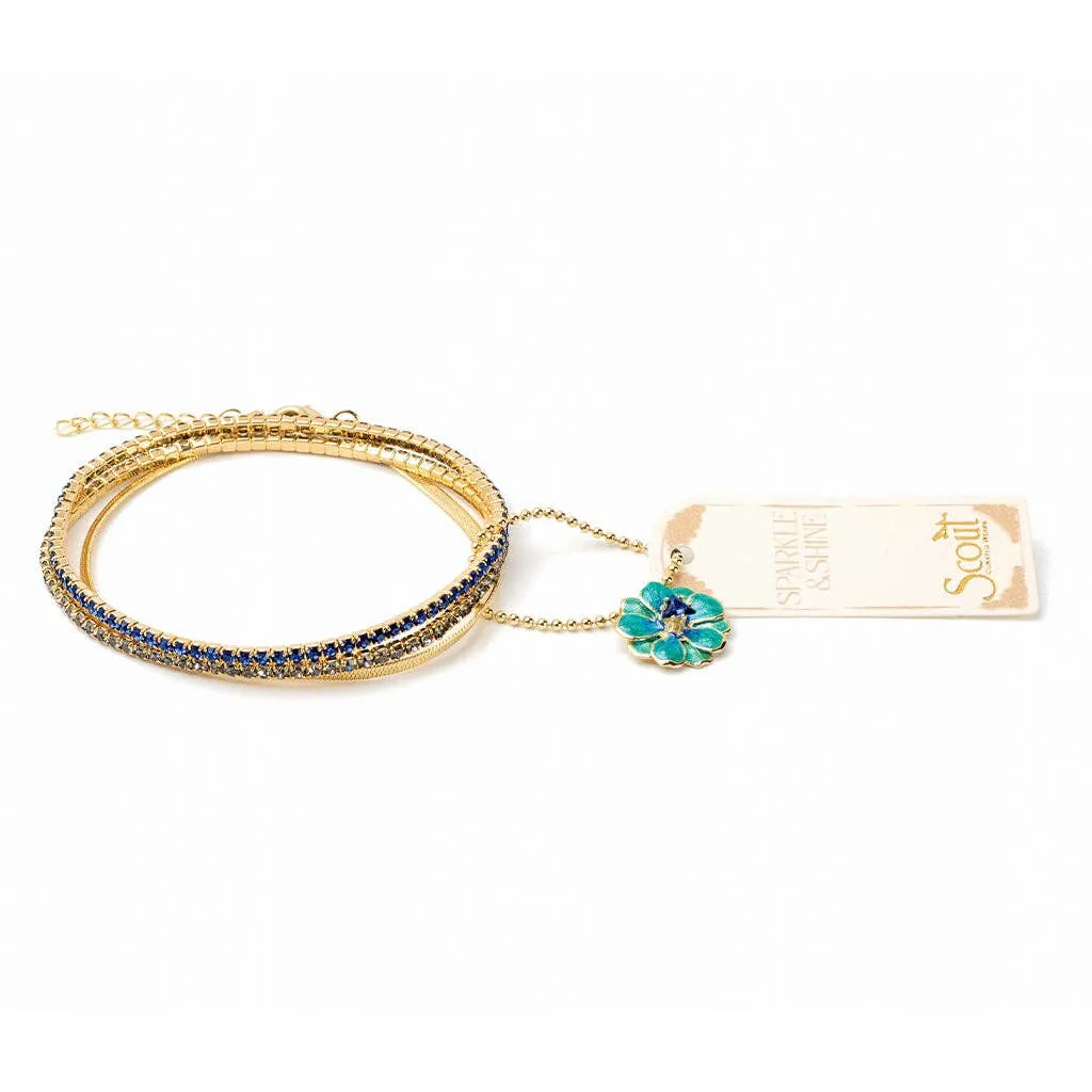 Blue/Gold Sparkle & Shine Rhinestone Bracelet Trio