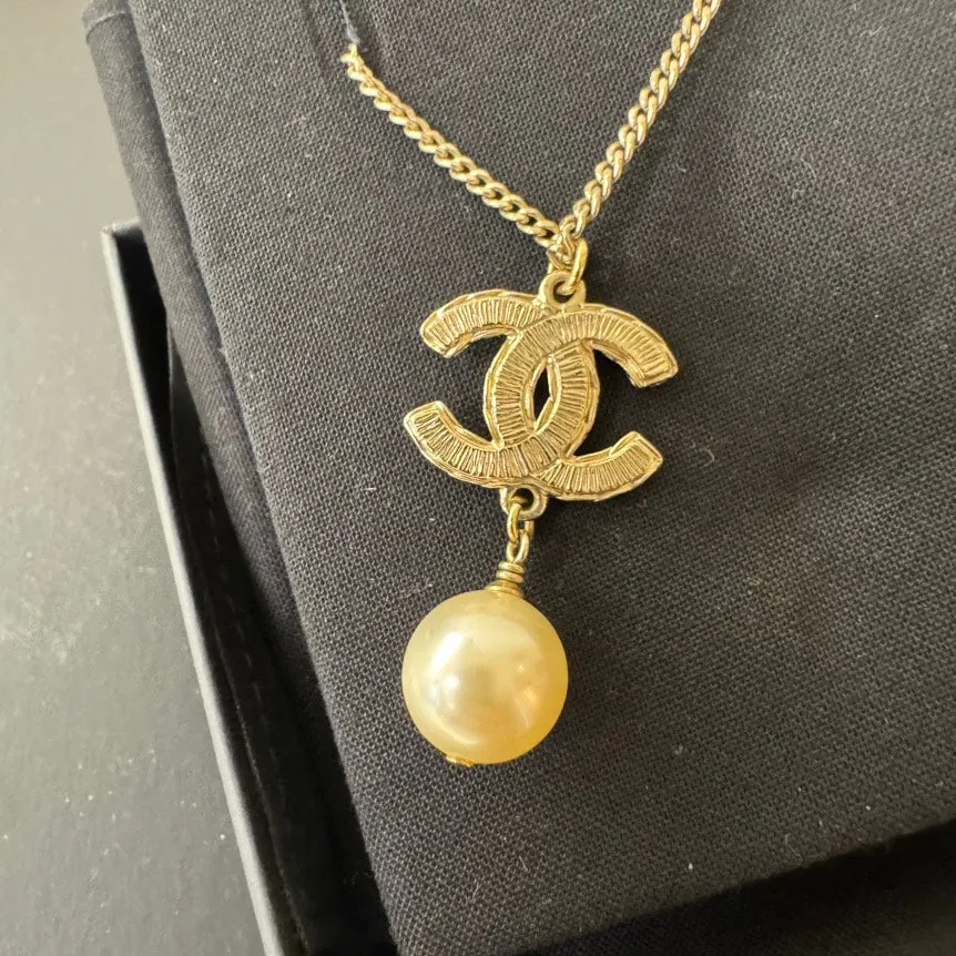 Chanel Gold-Tone Pearl Pendant Necklace