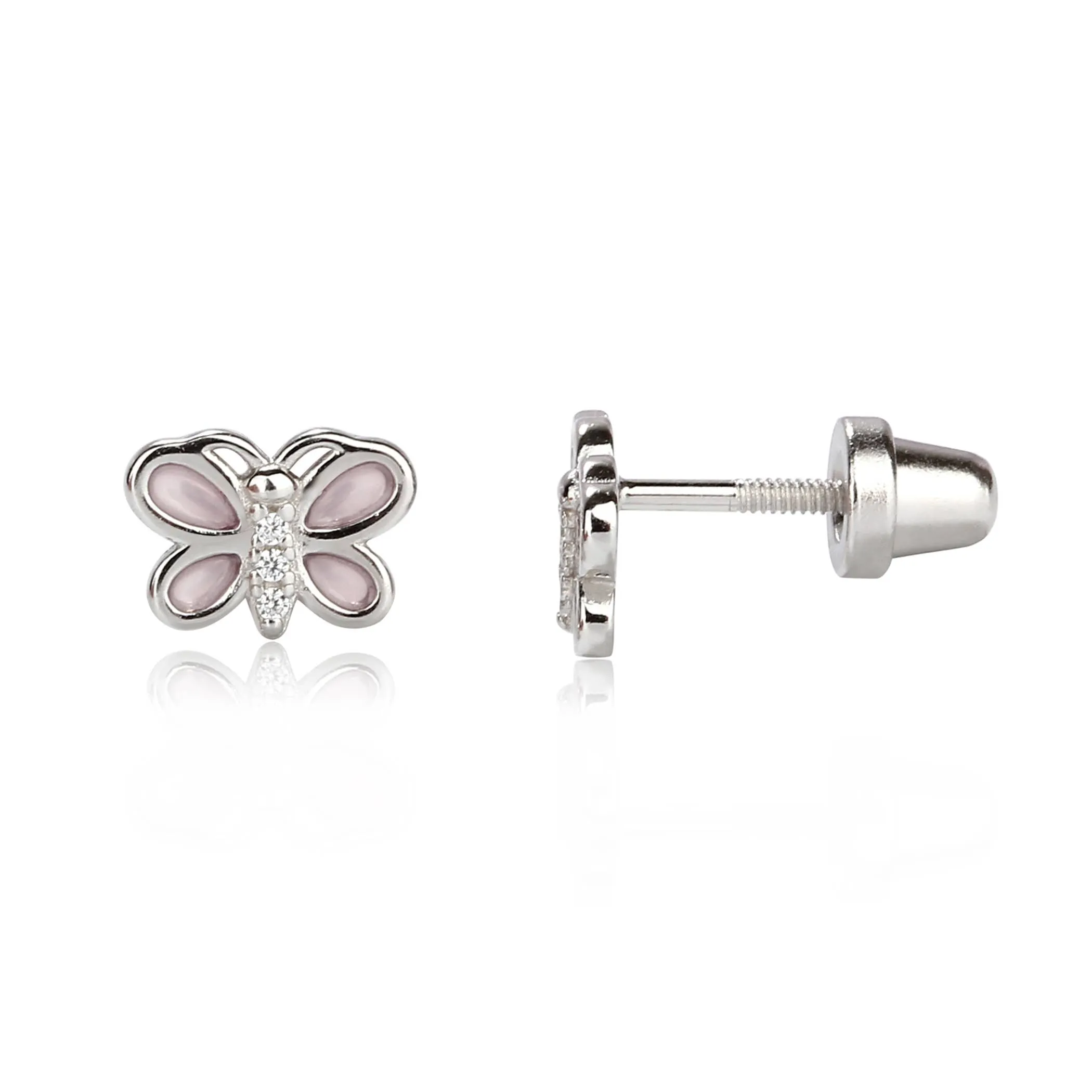 Cherished Moments - Sterling Silver Girls Screw-Back Pink Butterfly Earrings
