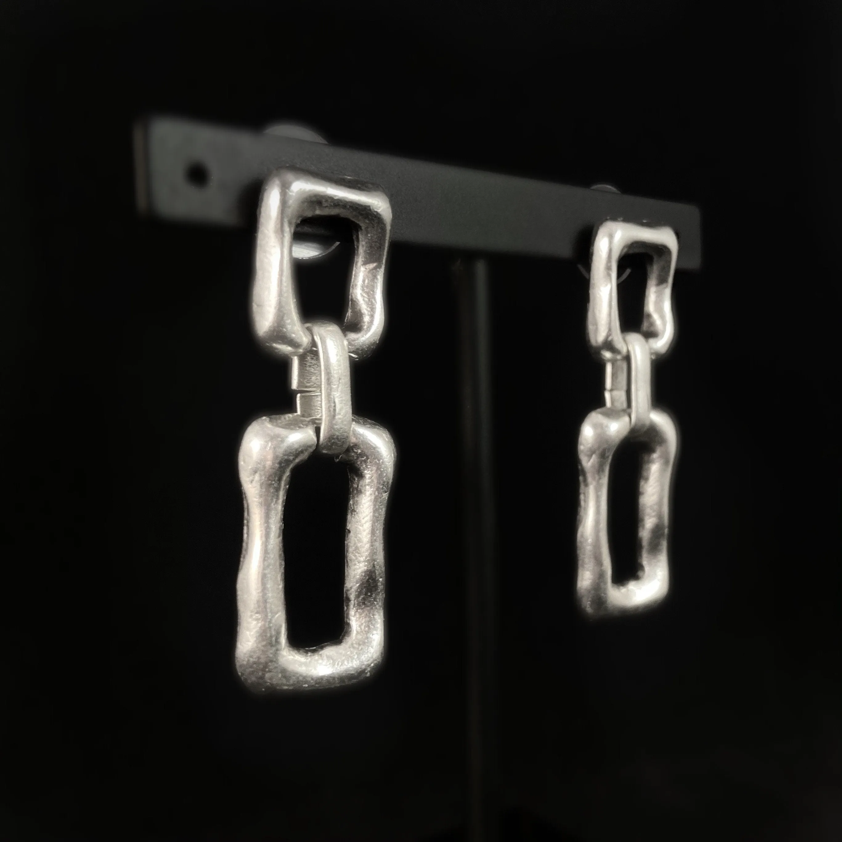 Chunky Silver Rectangle Chain Link Earrings - Handmade, Nickel Free-Noir