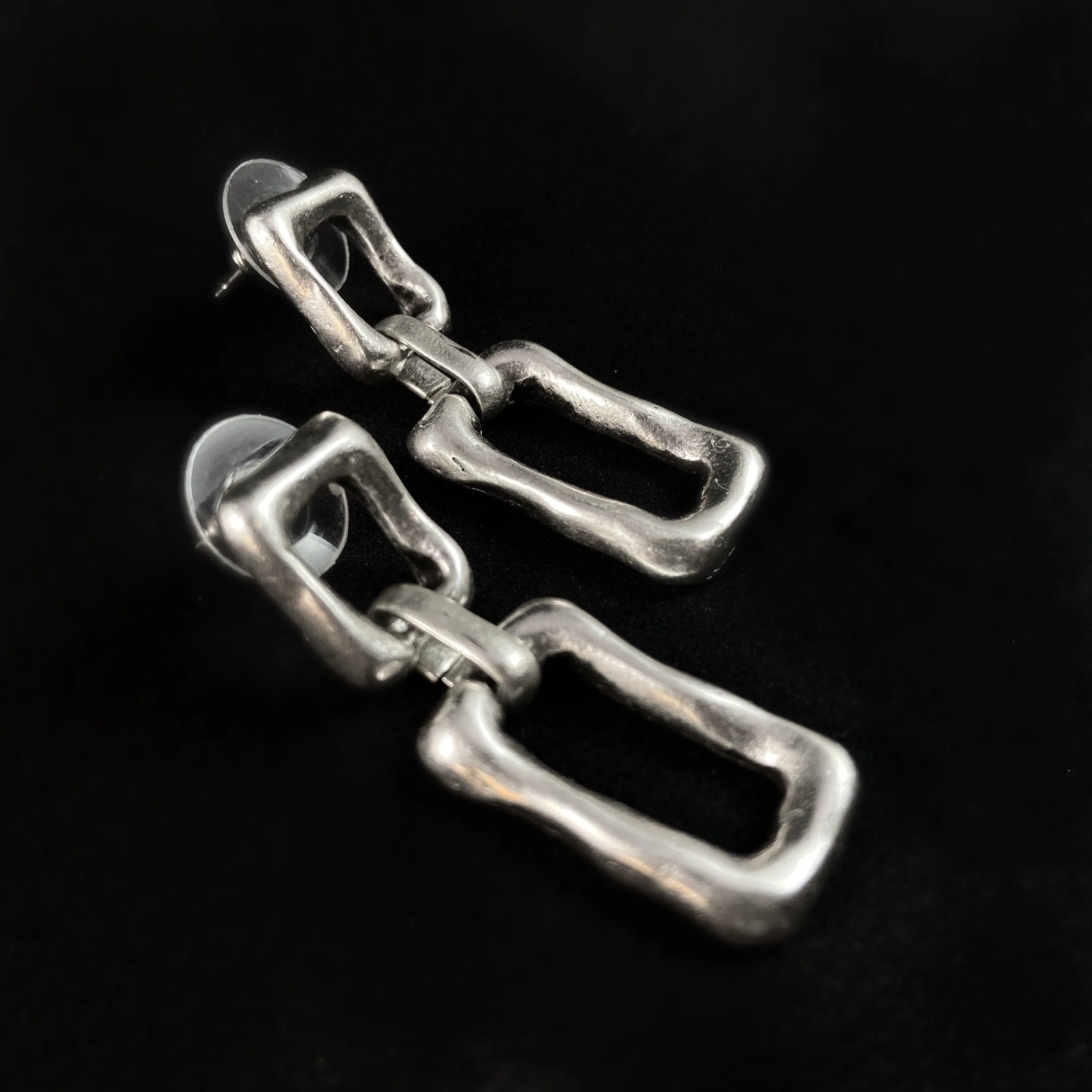 Chunky Silver Rectangle Chain Link Earrings - Handmade, Nickel Free-Noir