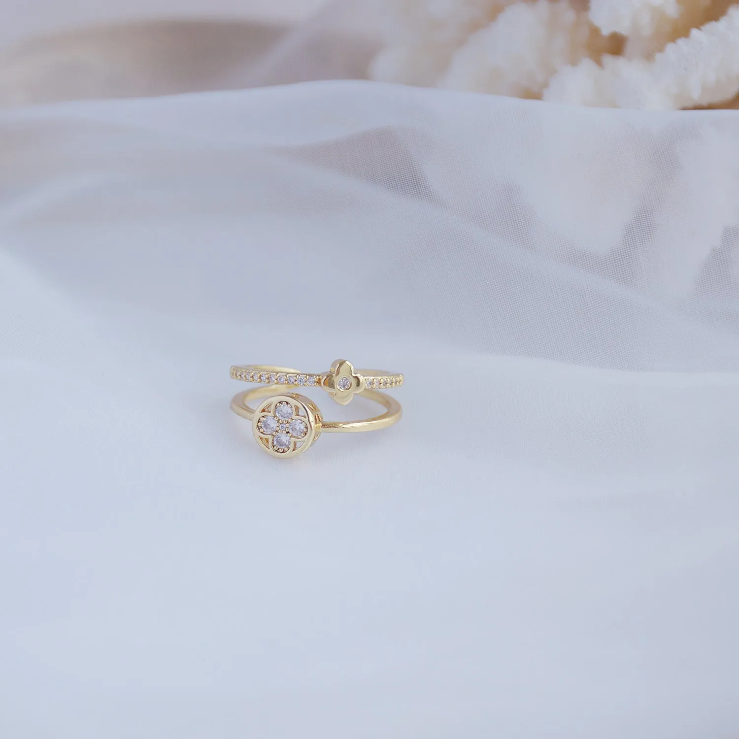 Crystal Flower Adjustable Rings