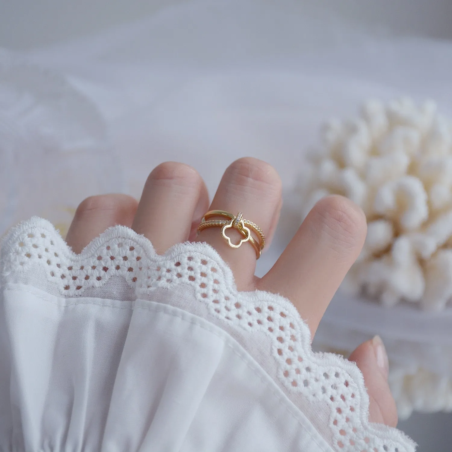 Crystal Flower Adjustable Rings
