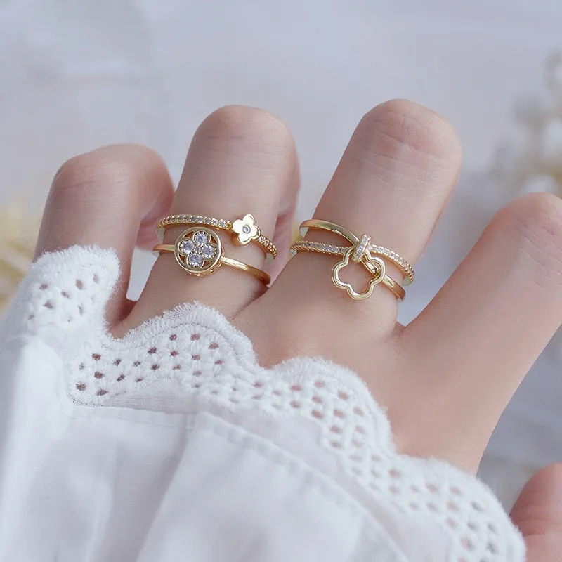 Crystal Flower Adjustable Rings