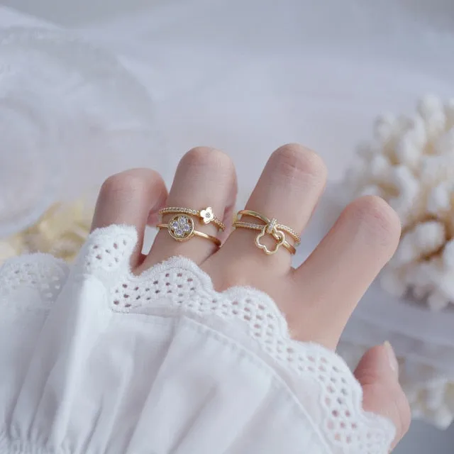 Crystal Flower Adjustable Rings