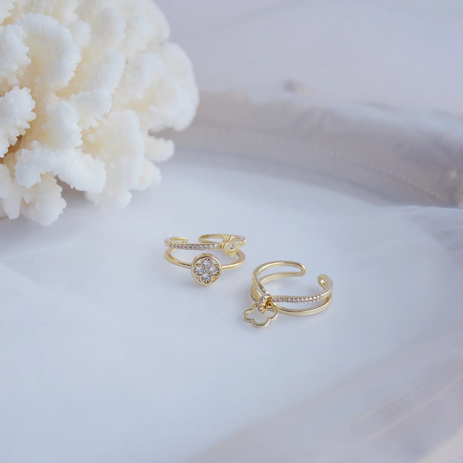 Crystal Flower Adjustable Rings