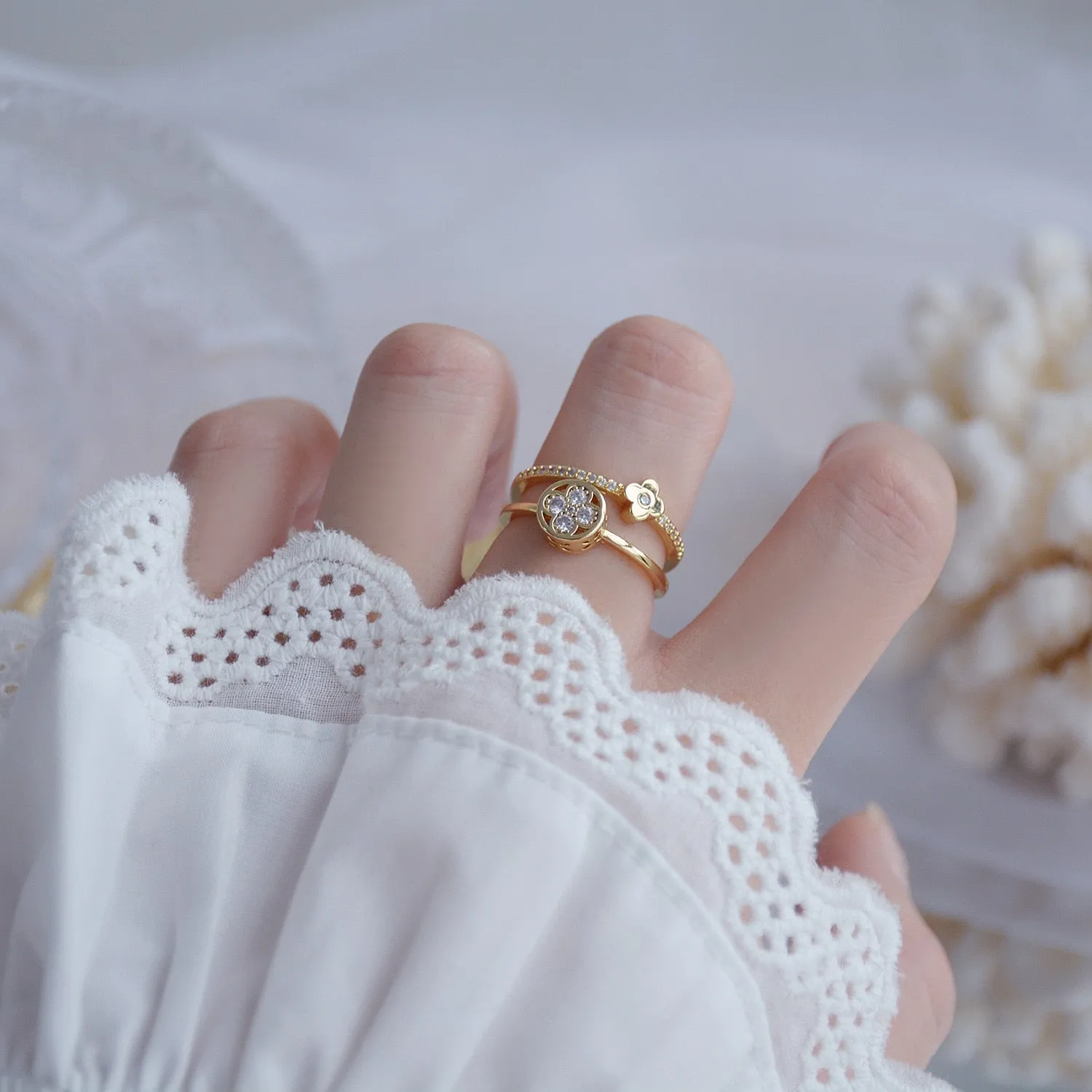 Crystal Flower Adjustable Rings