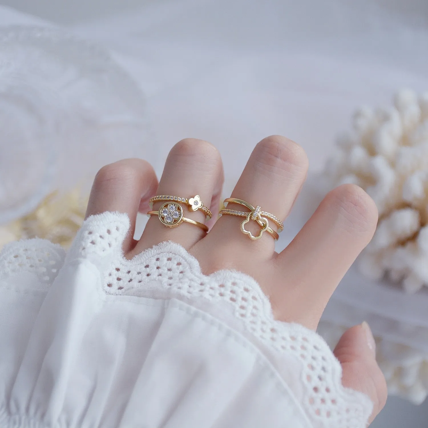 Crystal Flower Adjustable Rings