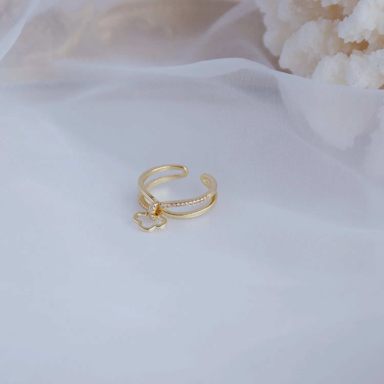 Crystal Flower Adjustable Rings