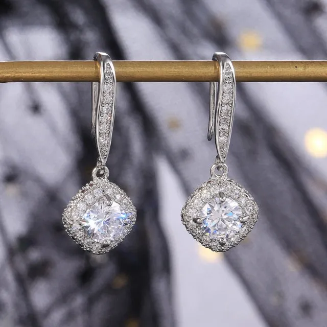 Cute Flower Crystal Temperament Geometric Shiny Zircon Earrings